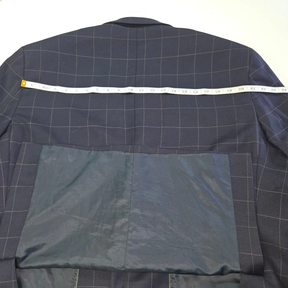 Paul Fredrick Blazer Mens 50R Navy Blue Windowpane‎ Wool Classic Fit Jacket